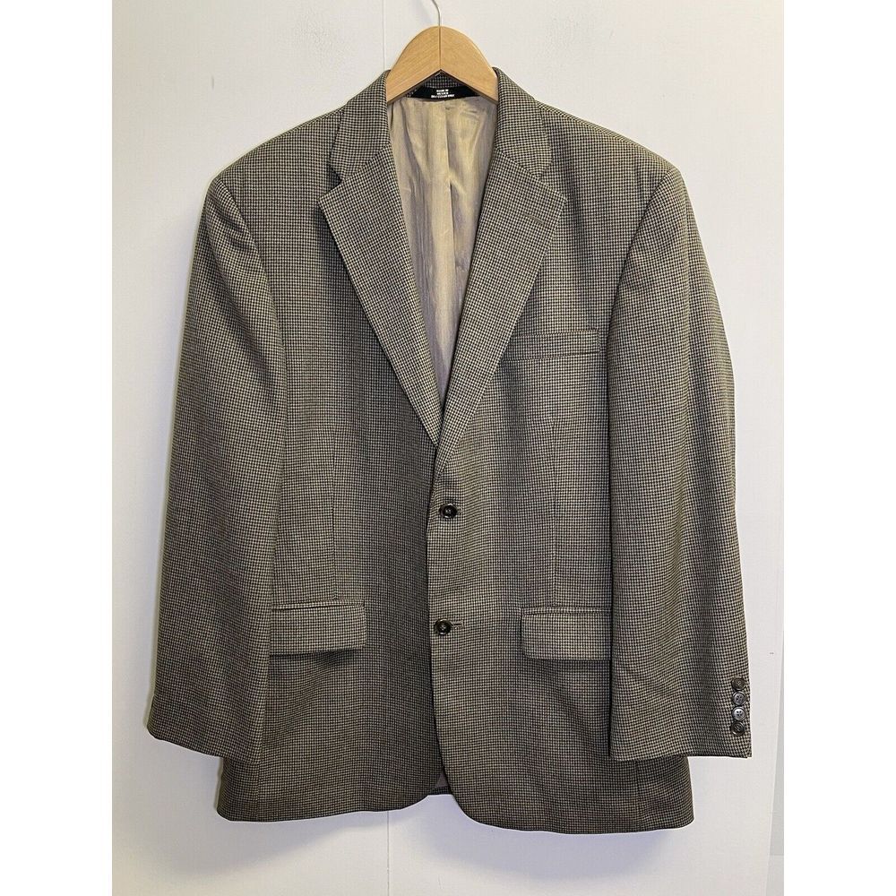 Haggar Blazer Mens 40R Houndstooth Brown Wool Blend Suit Jacket Sport Coat